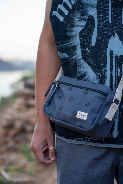 Dark Blue Cotton Canvas Horizontal Sling with Front & Inside Pocket – Sleek, Secure & Always Ready