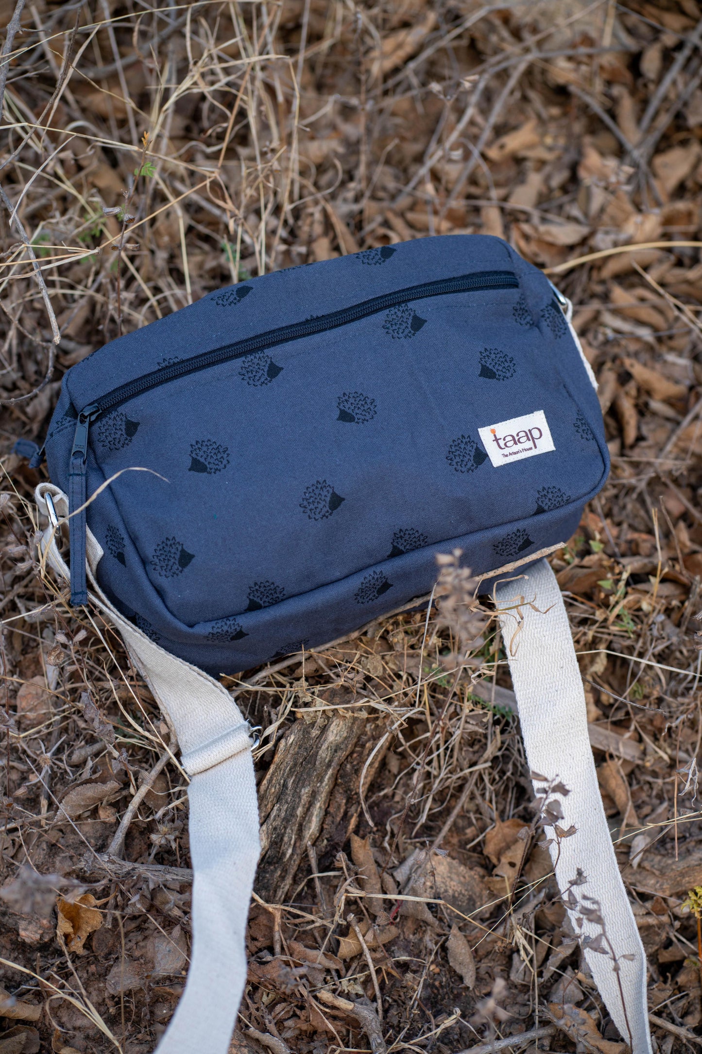 Dark Blue Cotton Canvas Horizontal Sling with Front & Inside Pocket – Sleek, Secure & Always Ready