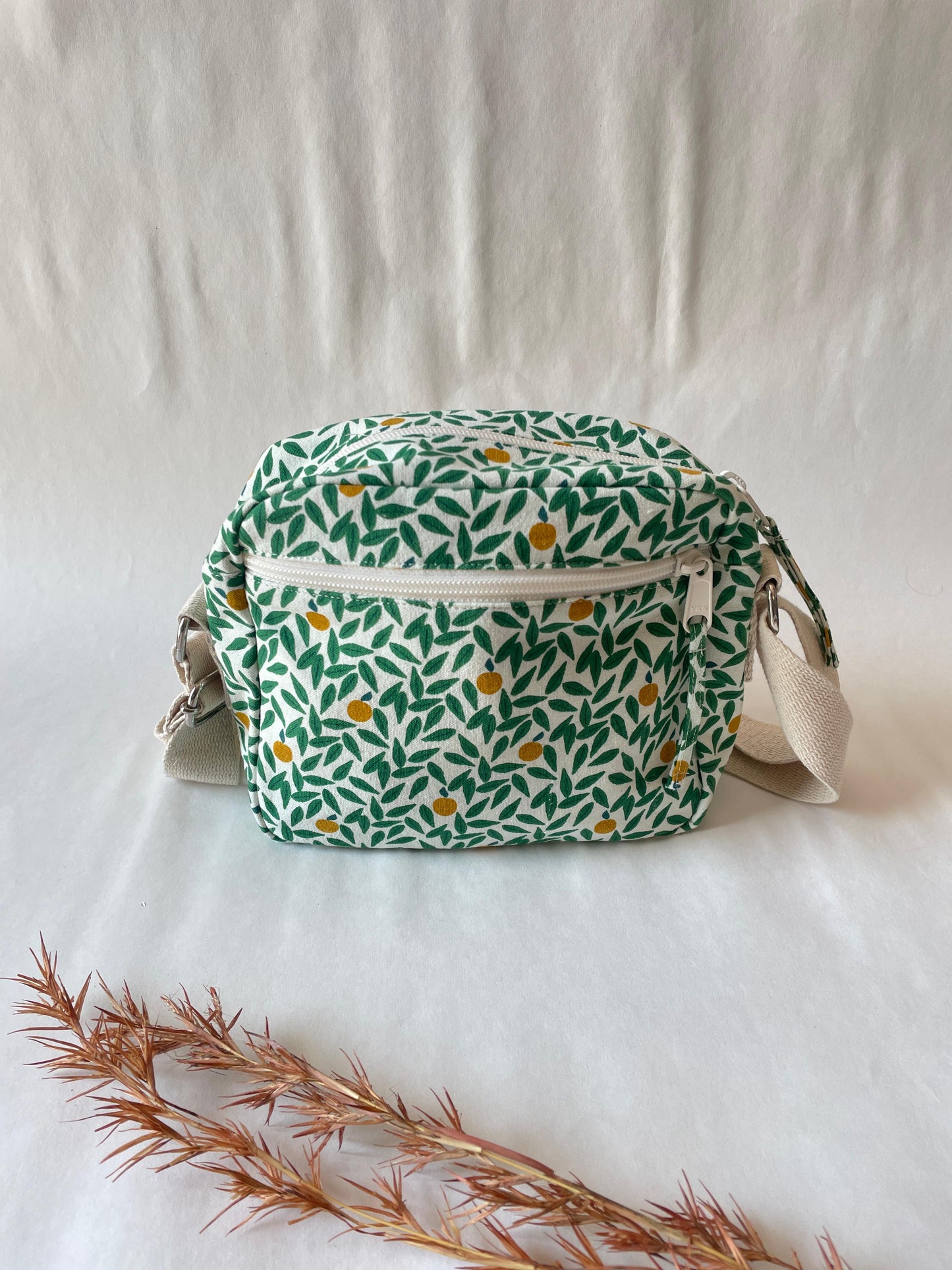 Green Leaf Cotton Canvas Multi-pocket Crossbody Sling – Travel Light, Stay Stylish