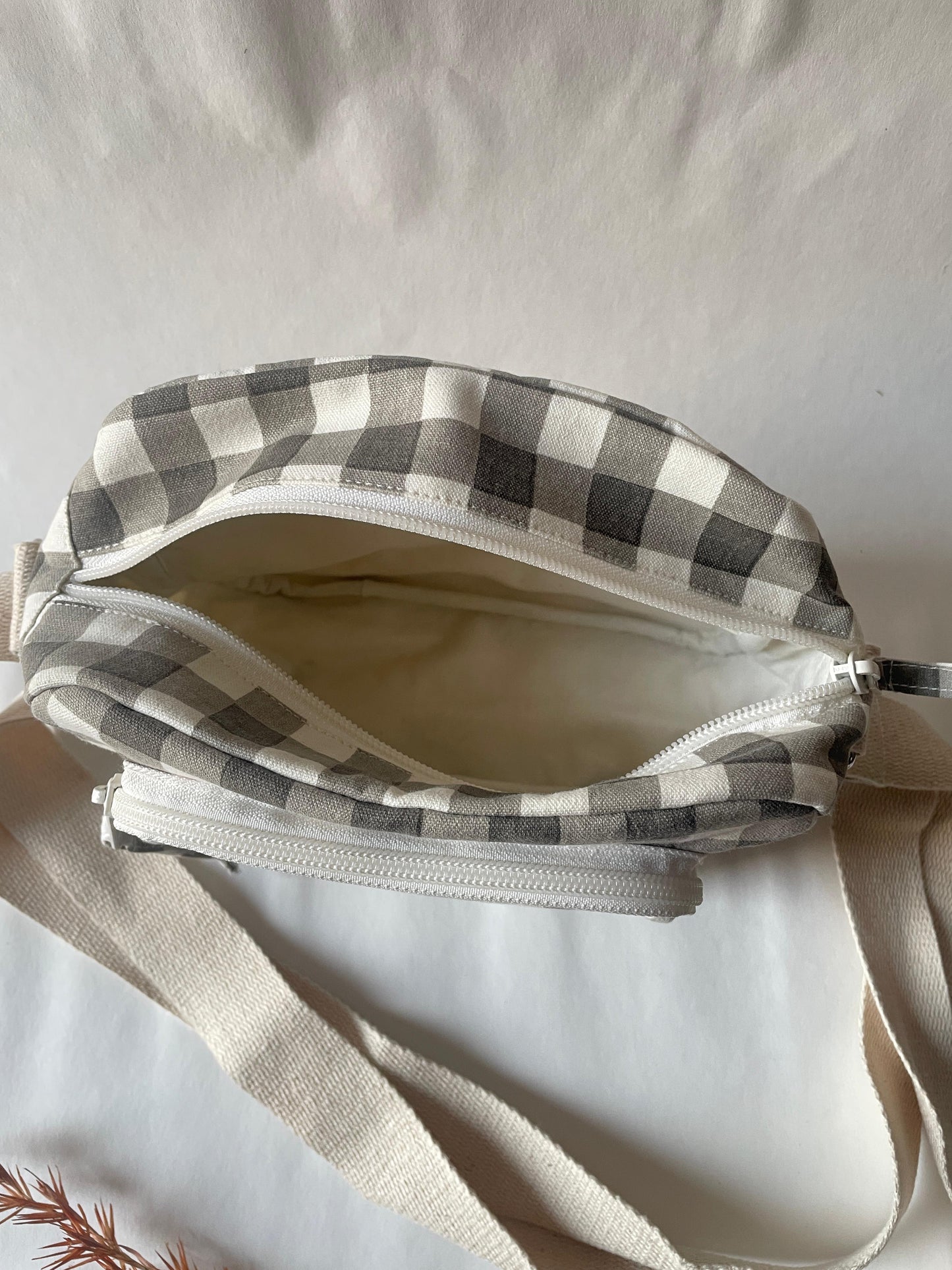 Grey Checkered Cotton Canvas Multi-pocket Crossbody Sling – Travel Light, Stay Stylish