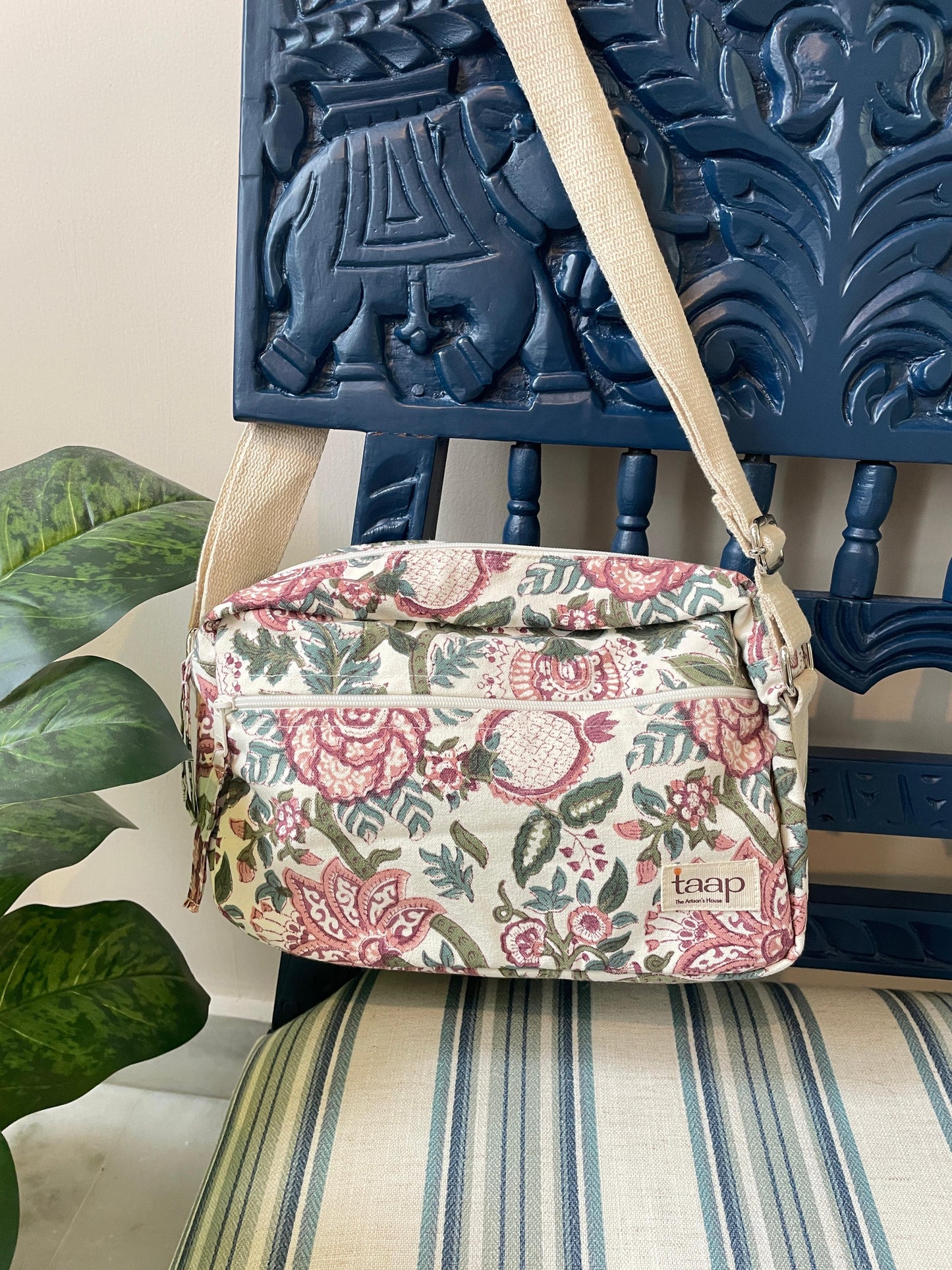 Multicolour Floral Cotton Canvas Horizontal Sling with Front & Inside Pocket – Sleek, Secure & Always Ready