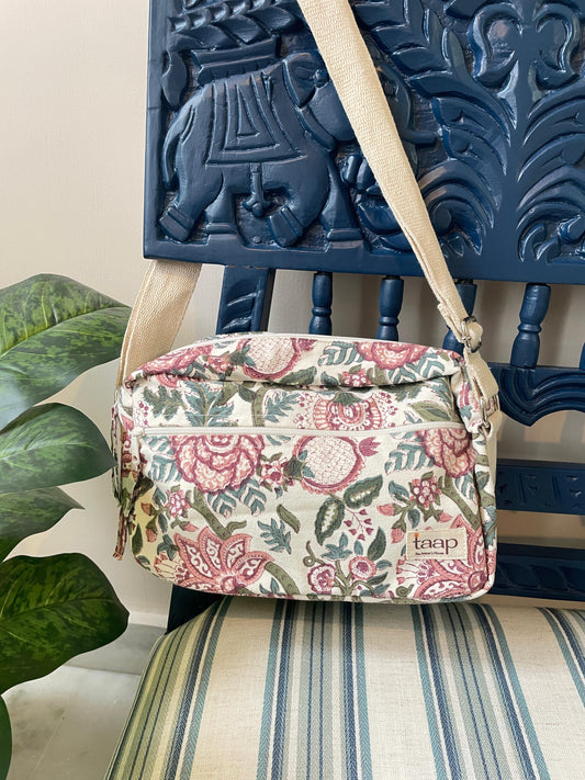 Multicolour Floral Cotton Canvas Horizontal Sling with Front & Inside Pocket – Sleek, Secure & Always Ready