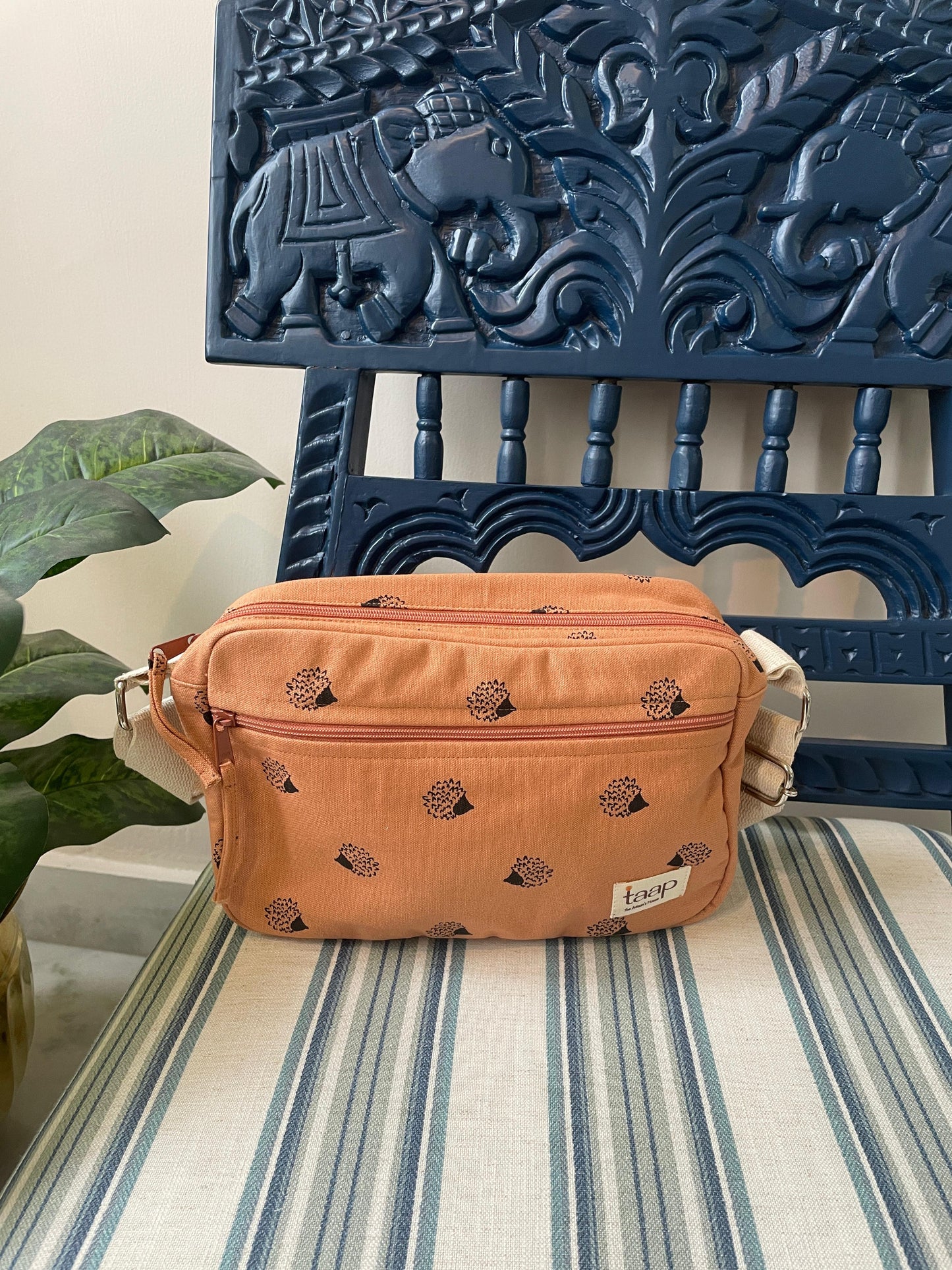 Tan Brown Cotton Canvas Horizontal Sling with Front & Inside Pocket – Sleek, Secure & Always Ready