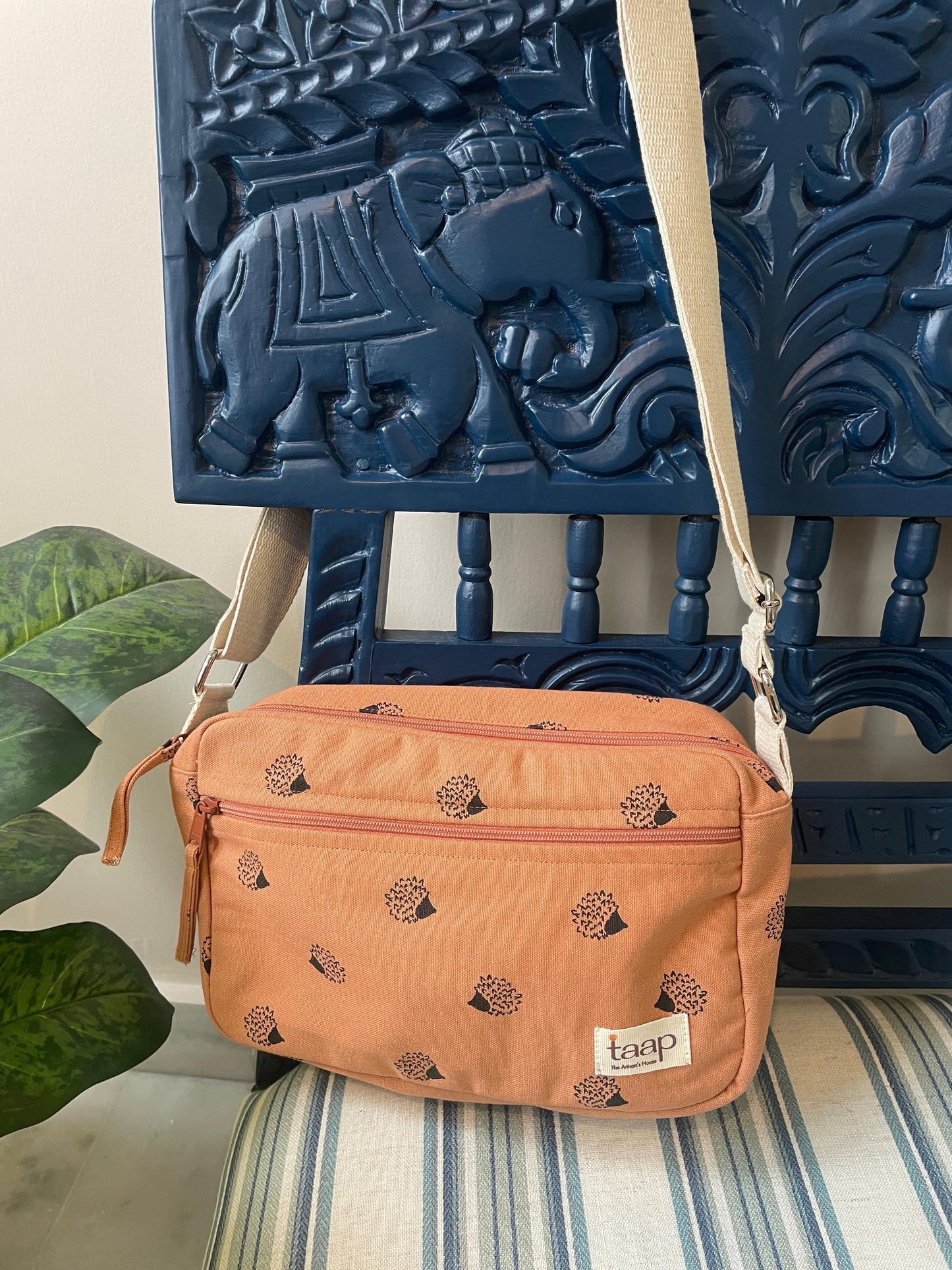 Tan Brown Cotton Canvas Horizontal Sling with Front & Inside Pocket – Sleek, Secure & Always Ready