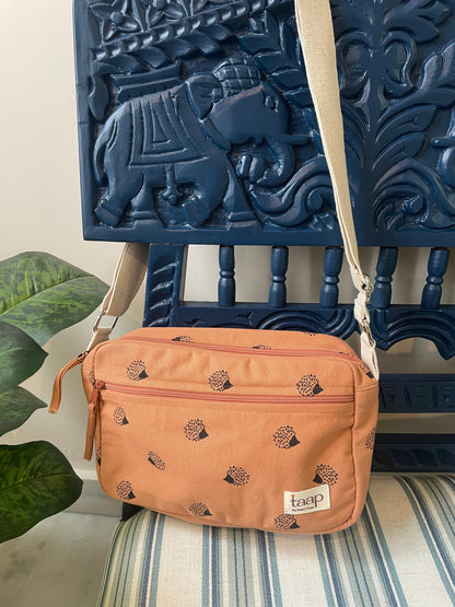 Tan Brown Cotton Canvas Horizontal Sling with Front & Inside Pocket – Sleek, Secure & Always Ready