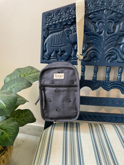 Dark Blue Cotton Canvas Vertical Crossbody Sling – Travel Light, Stay Stylish (Grey)