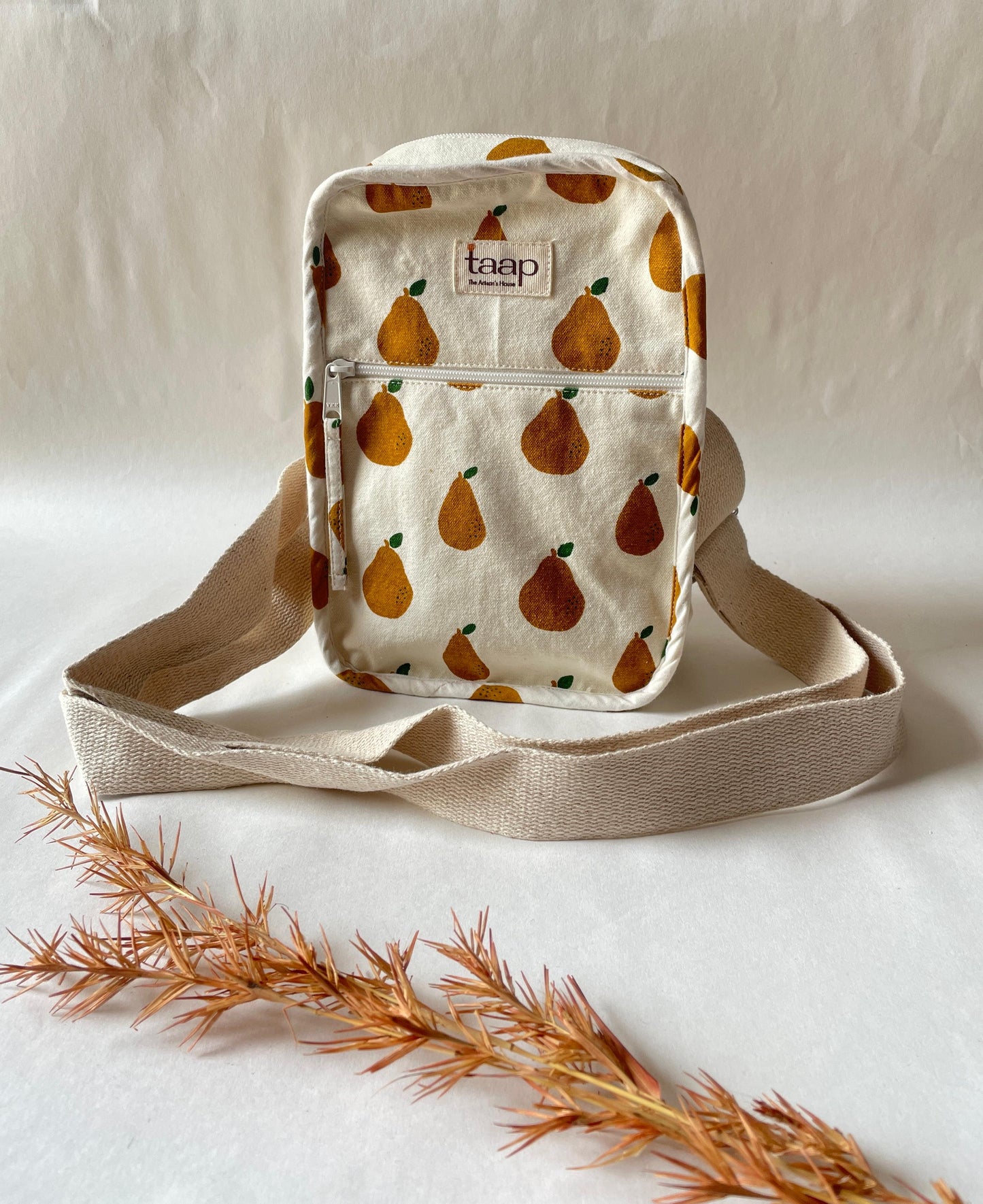 Pear Cotton Canvas Vertical Crossbody Sling – Travel Light, Stay Stylish