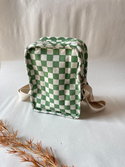 Green Checkered Cotton Canvas Vertical Crossbody Sling – Travel Light, Stay Stylish