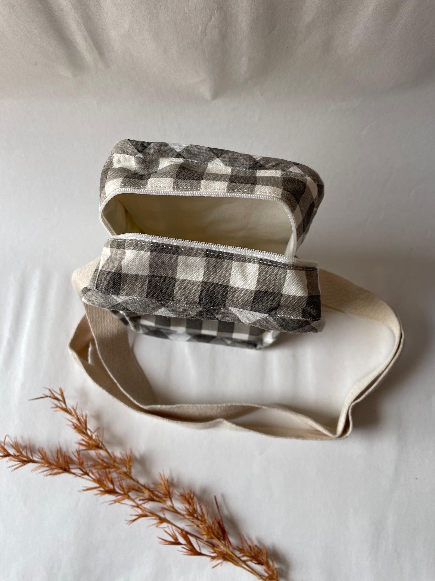 Grey Checkered Cotton Canvas Vertical Crossbody Sling – Travel Light, Stay Stylish