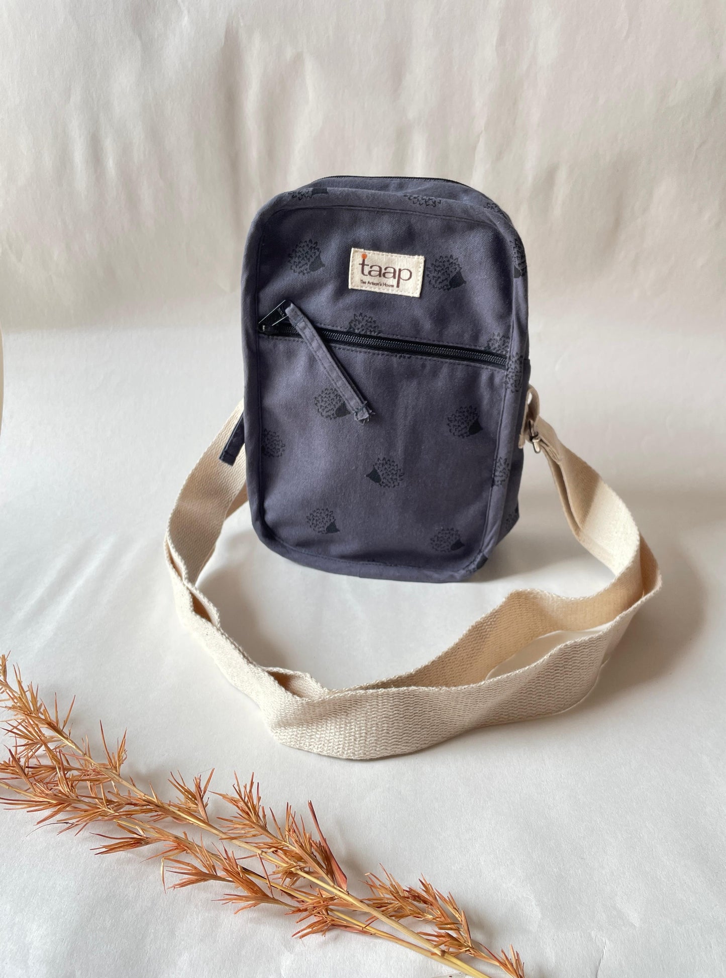 Dark Blue Cotton Canvas Vertical Crossbody Sling – Travel Light, Stay Stylish (Grey)