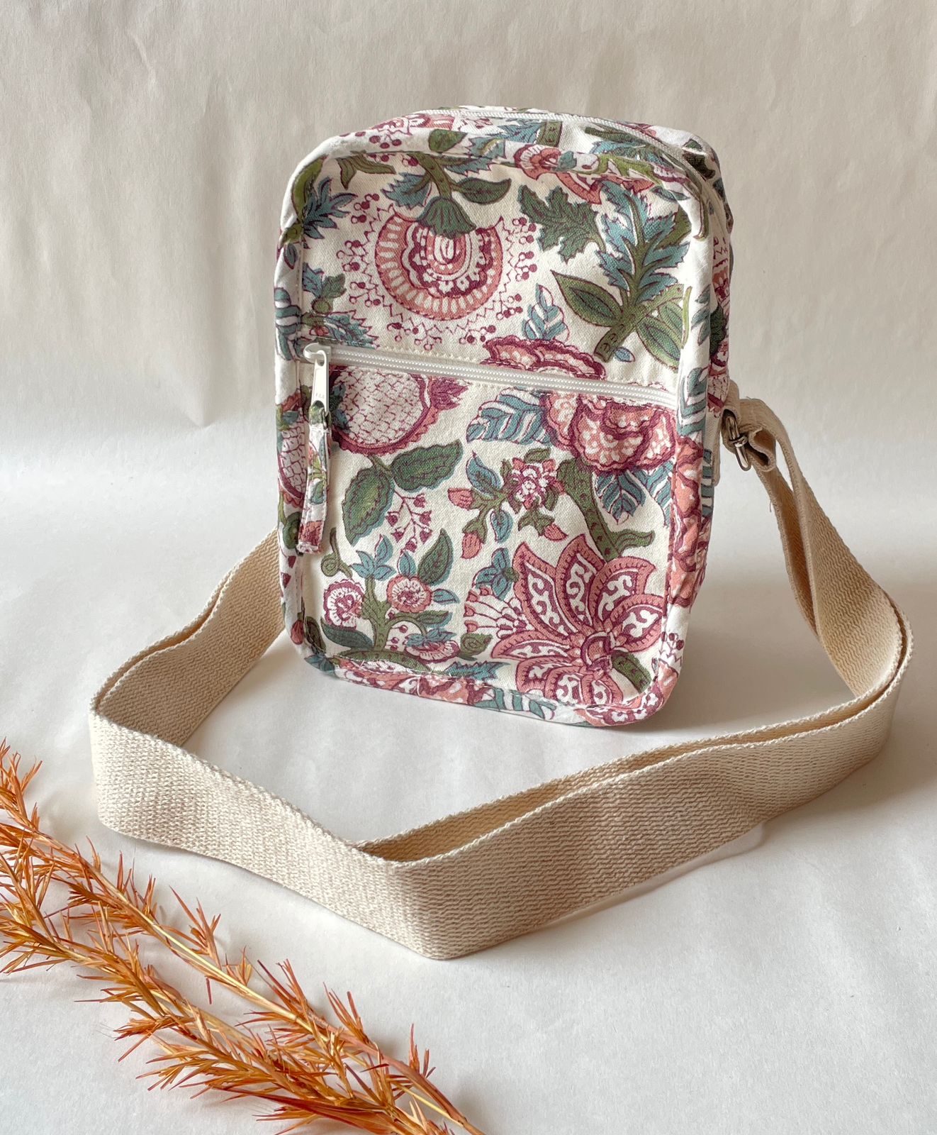 Multicolour Floral Cotton Canvas Vertical Crossbody Sling – Travel Light, Stay Stylish