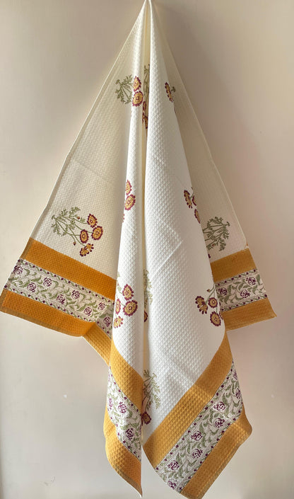 Floral Cascade HandBlock Waffle Bath Towel