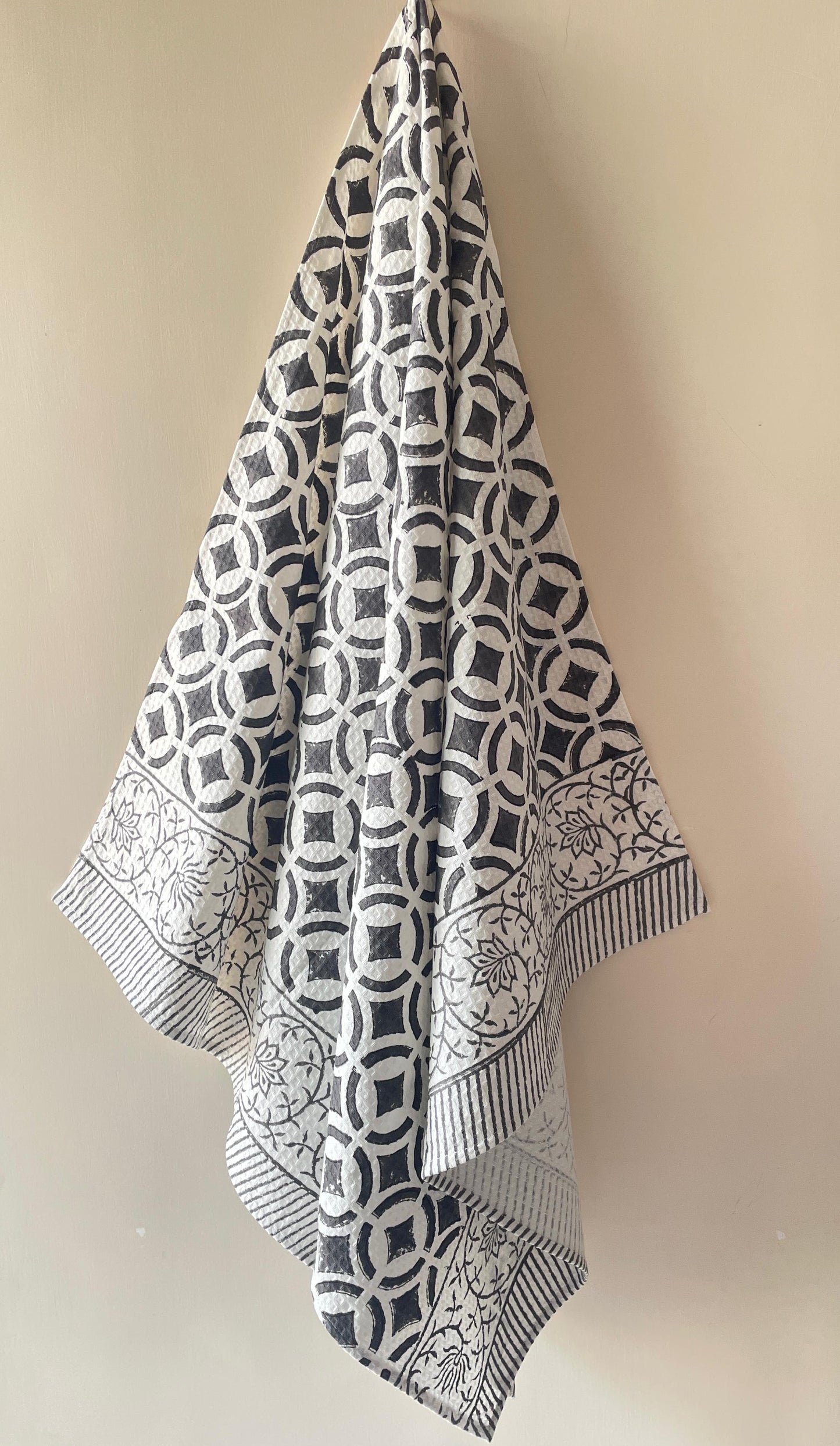 Floral Square Design Premium Cotton Waffle Bath Towel