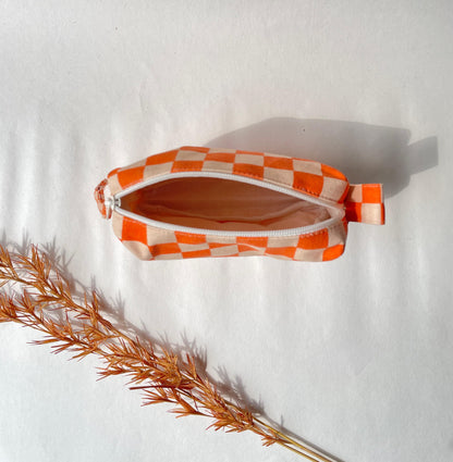 Orange Checkered Cotton Canvas Small Pouch – Petite, Pretty, and Purposeful