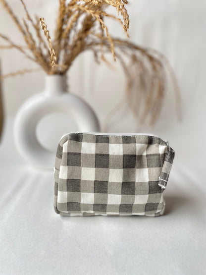 Grey Checkered Cotton Canvas Small Pouch – Petite, Pretty, and Purposeful