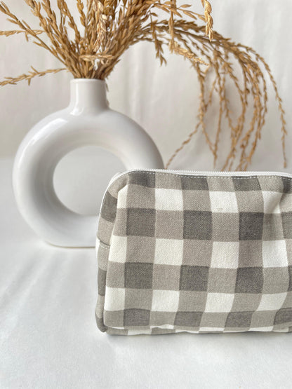 Grey Checkered Cotton Canvas Small Pouch – Petite, Pretty, and Purposeful