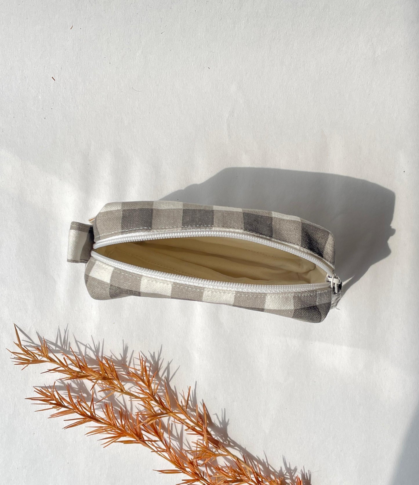 Grey Checkered Cotton Canvas Small Pouch – Petite, Pretty, and Purposeful