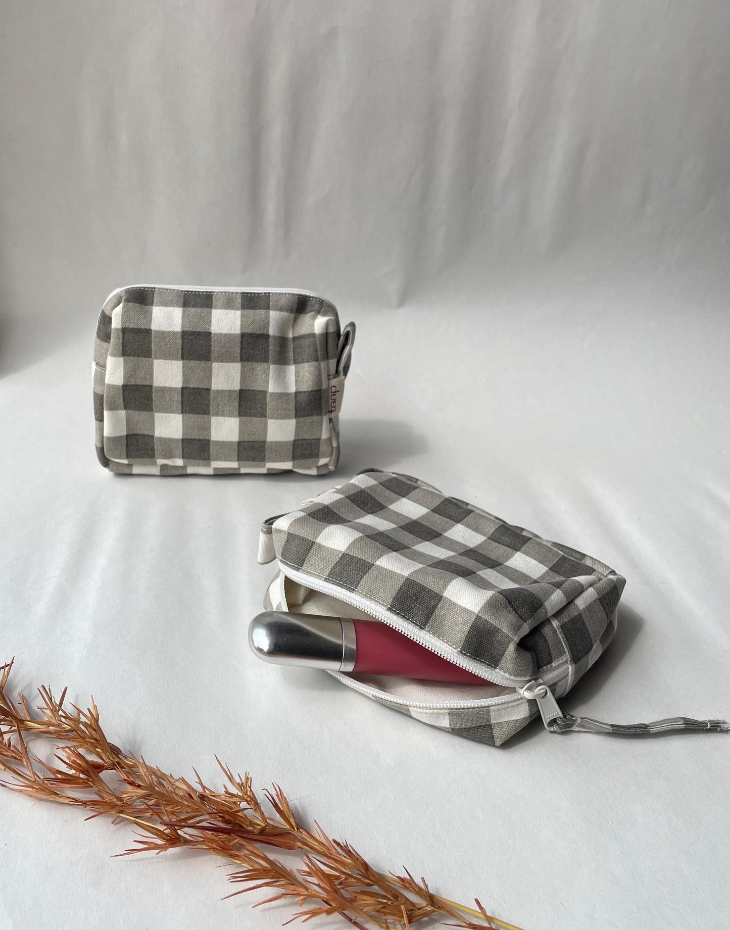 Grey Checkered Cotton Canvas Small Pouch – Petite, Pretty, and Purposeful