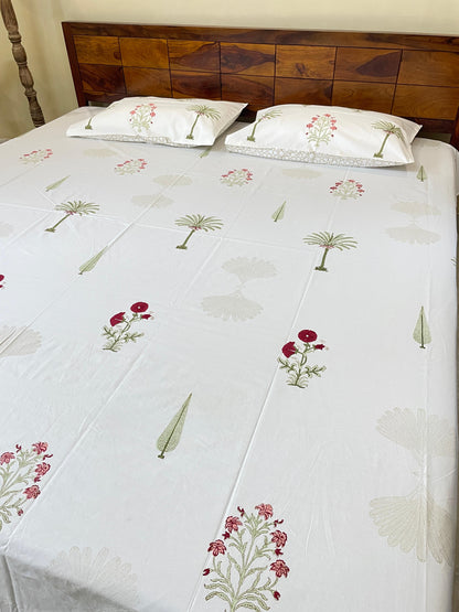 Soft Heritage HandBlock Queen Size Bedsheet Set with 2 Pillow Covers (90”*108”)