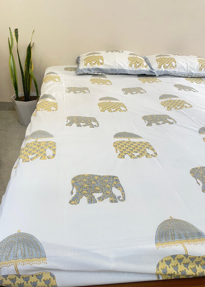 Elephant Royale HandBlock King Size Bedsheet Set with 2 Pillow Covers (108”*108”)