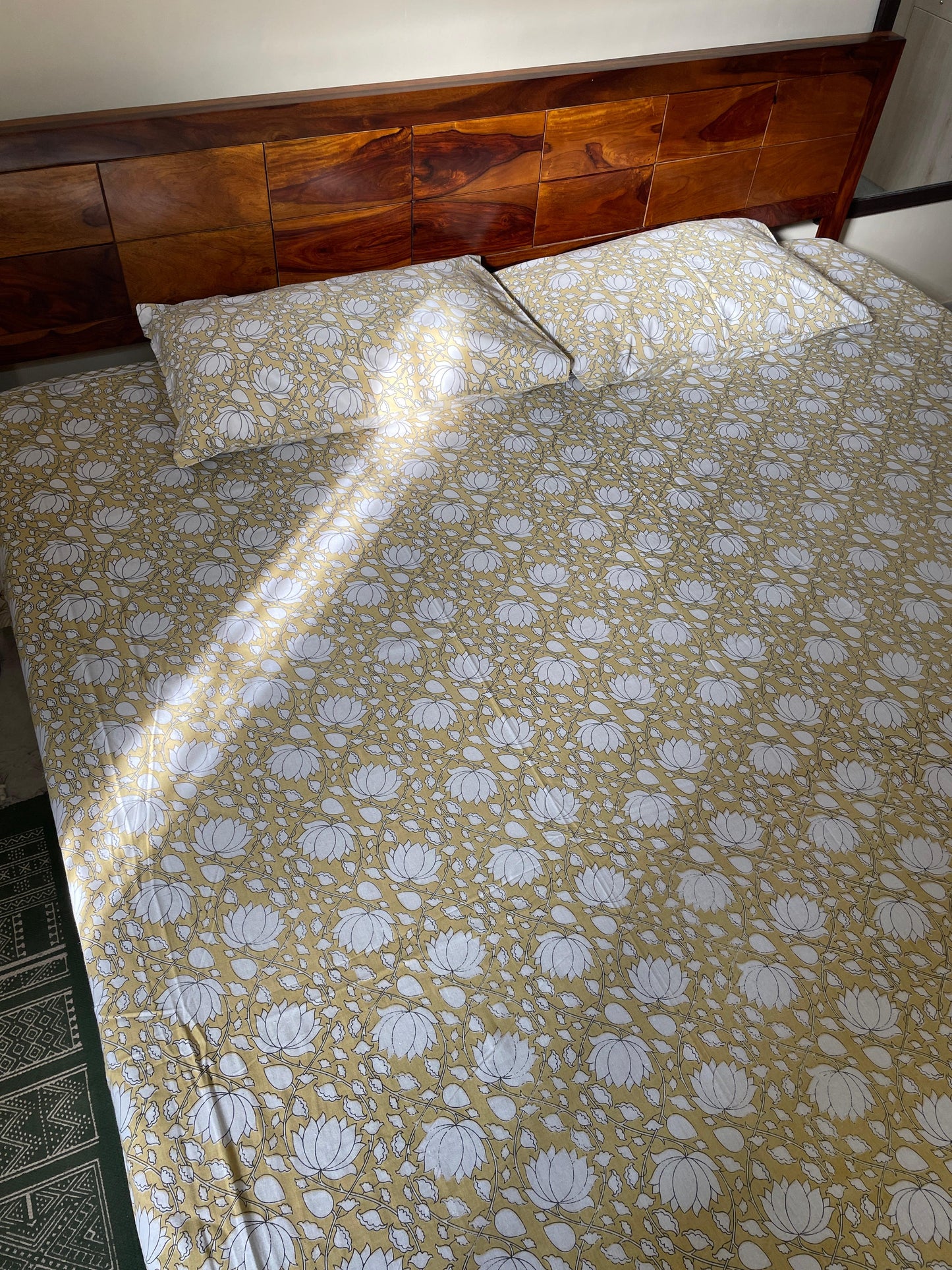 Lotus Blossom Pure Cotton King Size Bedsheet Set with 2 Pillow Covers (108”*108”)