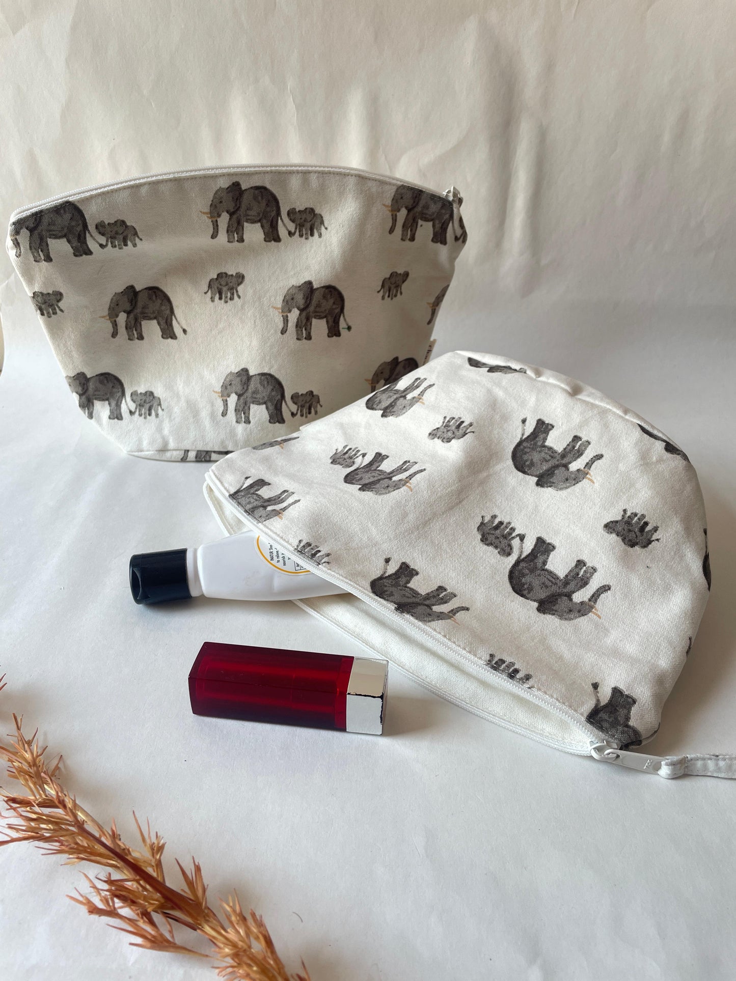Elephant Cotton Canvas Big Pouch
