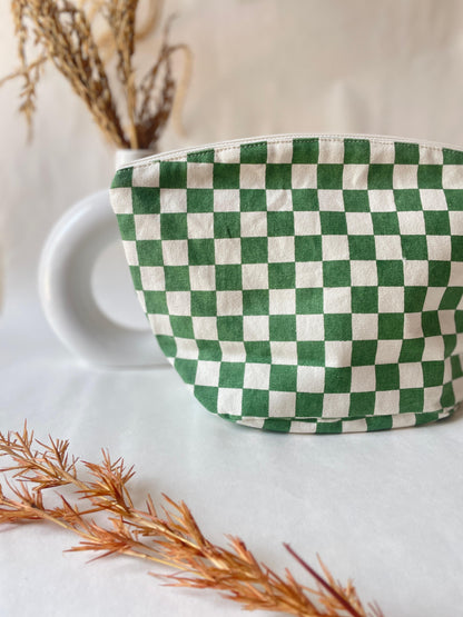 Green Checkered Cotton Canvas Big Pouch
