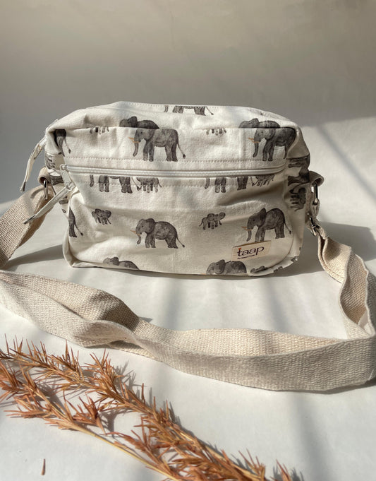 Elephant Cotton Canvas Horizontal Sling with Front & Inside Pocket – Sleek, Secure & Always Ready
